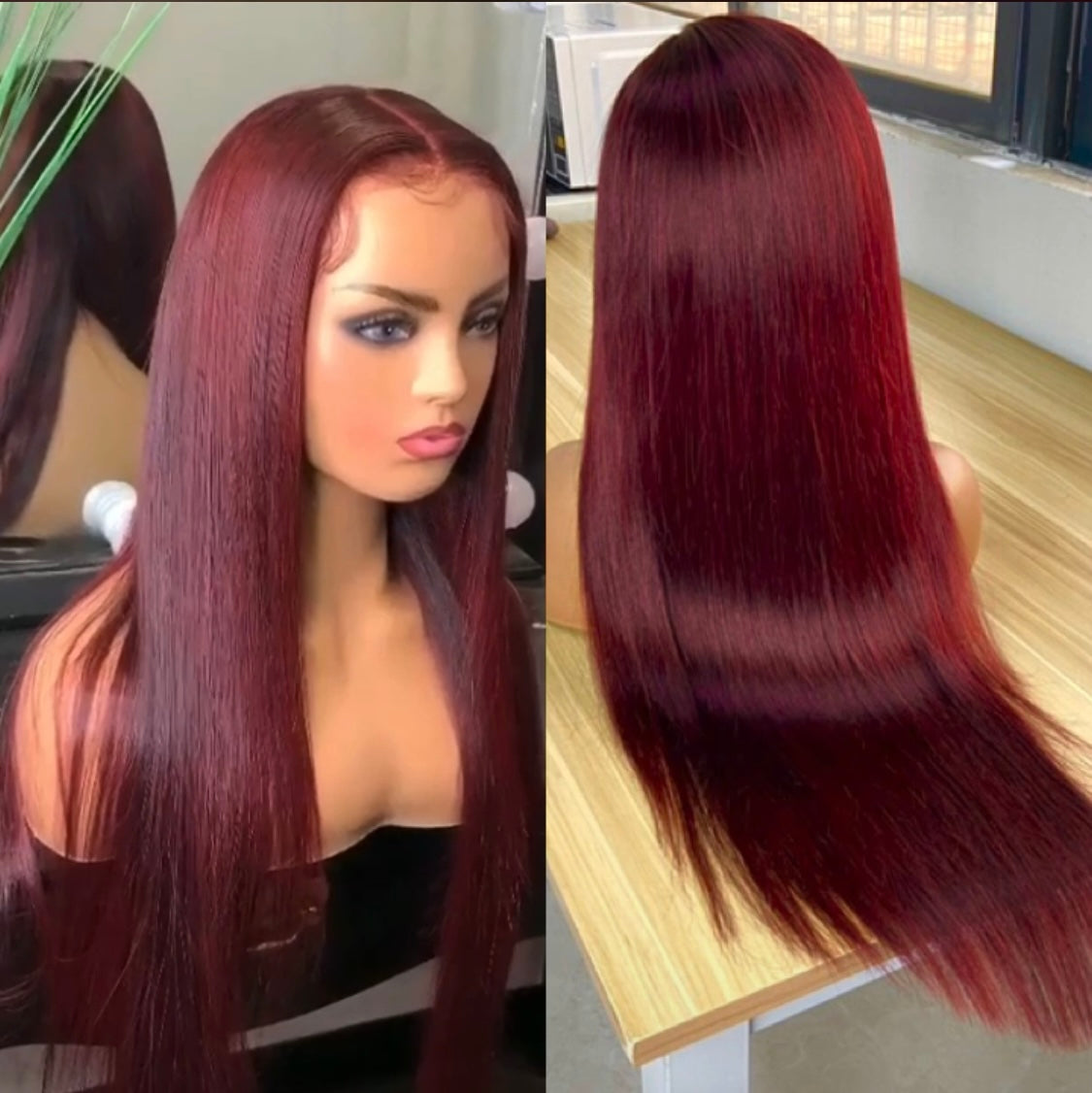 burgundy straight closure wig
