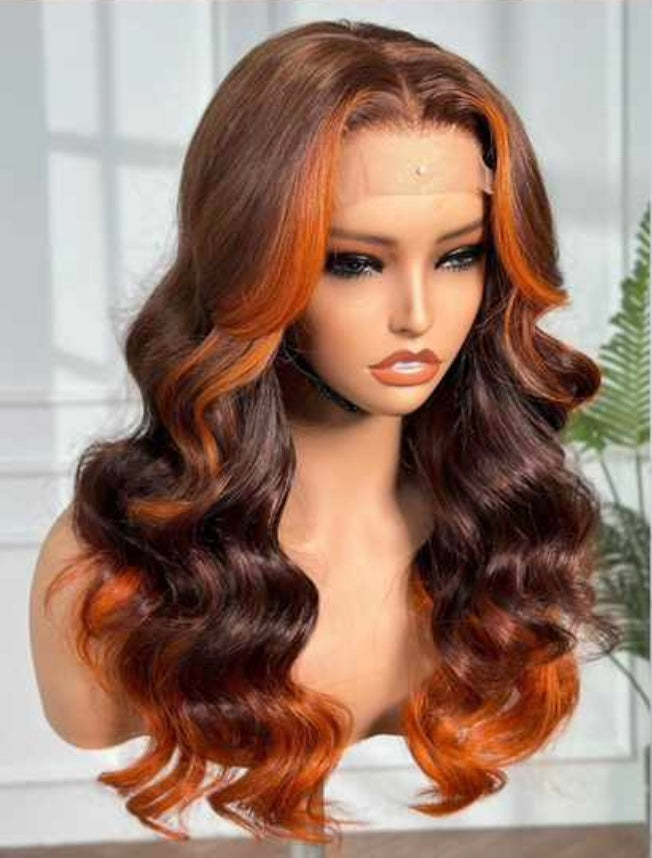 Two-toned Ginger Wavy Closure Wig 18"