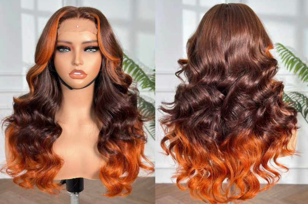 Two-toned Ginger Wavy Closure Wig 18"