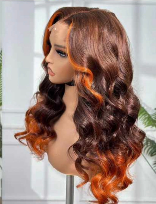 Two-toned Ginger Wavy Closure Wig 18"