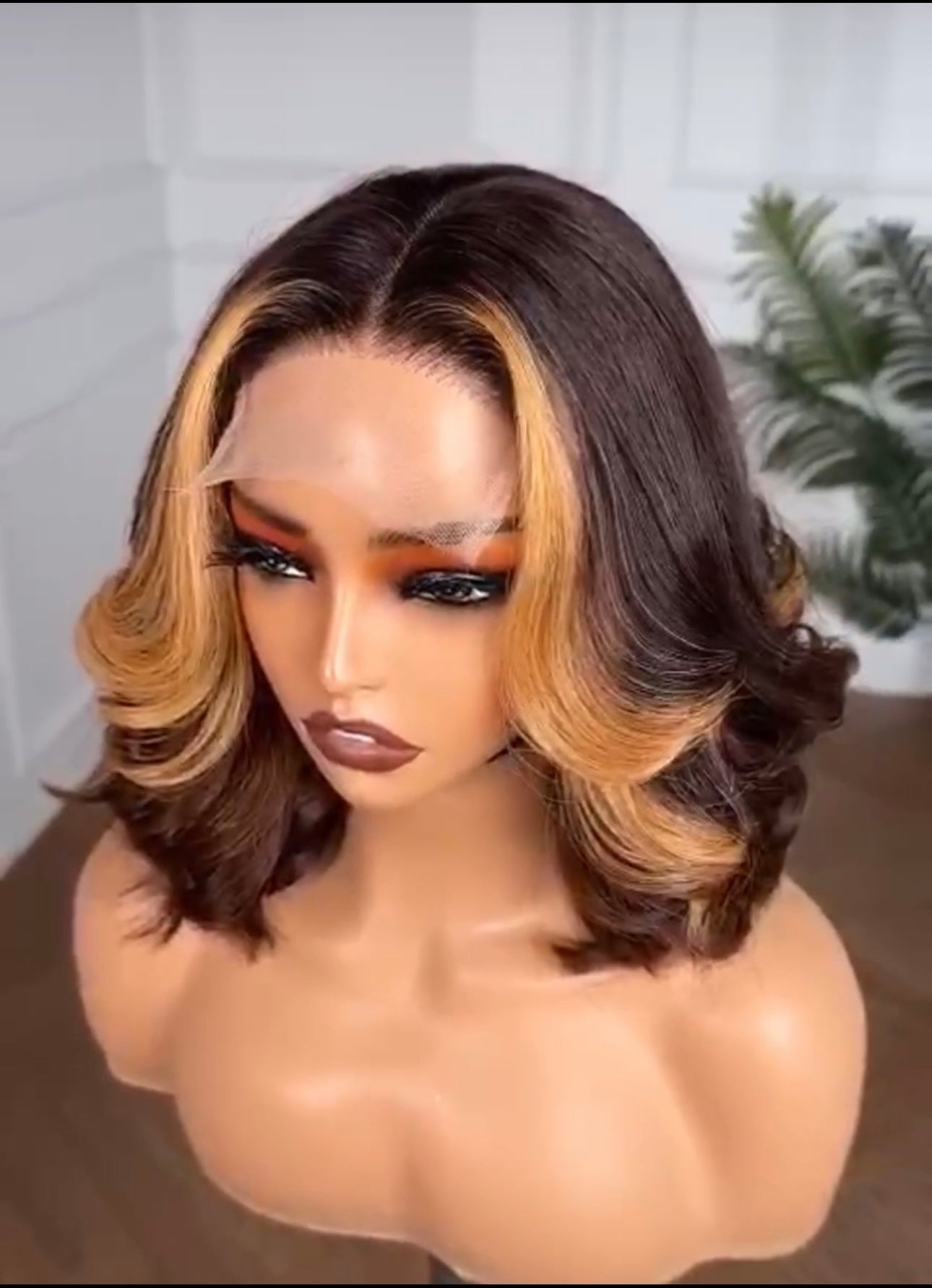 Boho highlight curls closure wig 12"