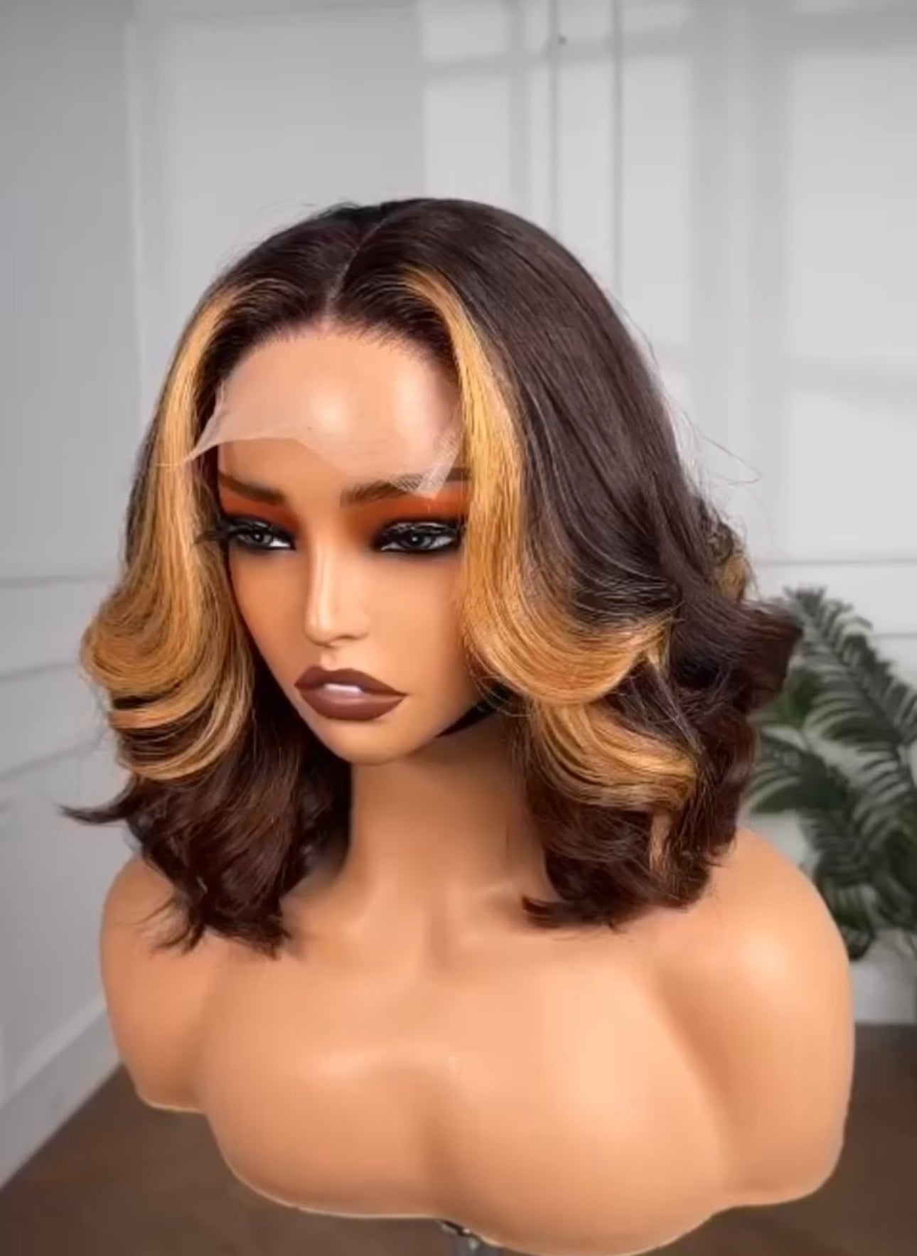 Boho highlight curls closure wig 12"