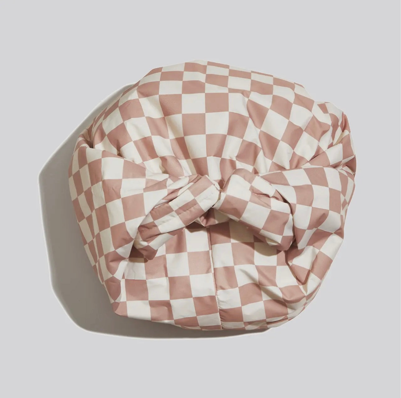 Satin Lined Flexi Shower Cap - Terracotta Checker