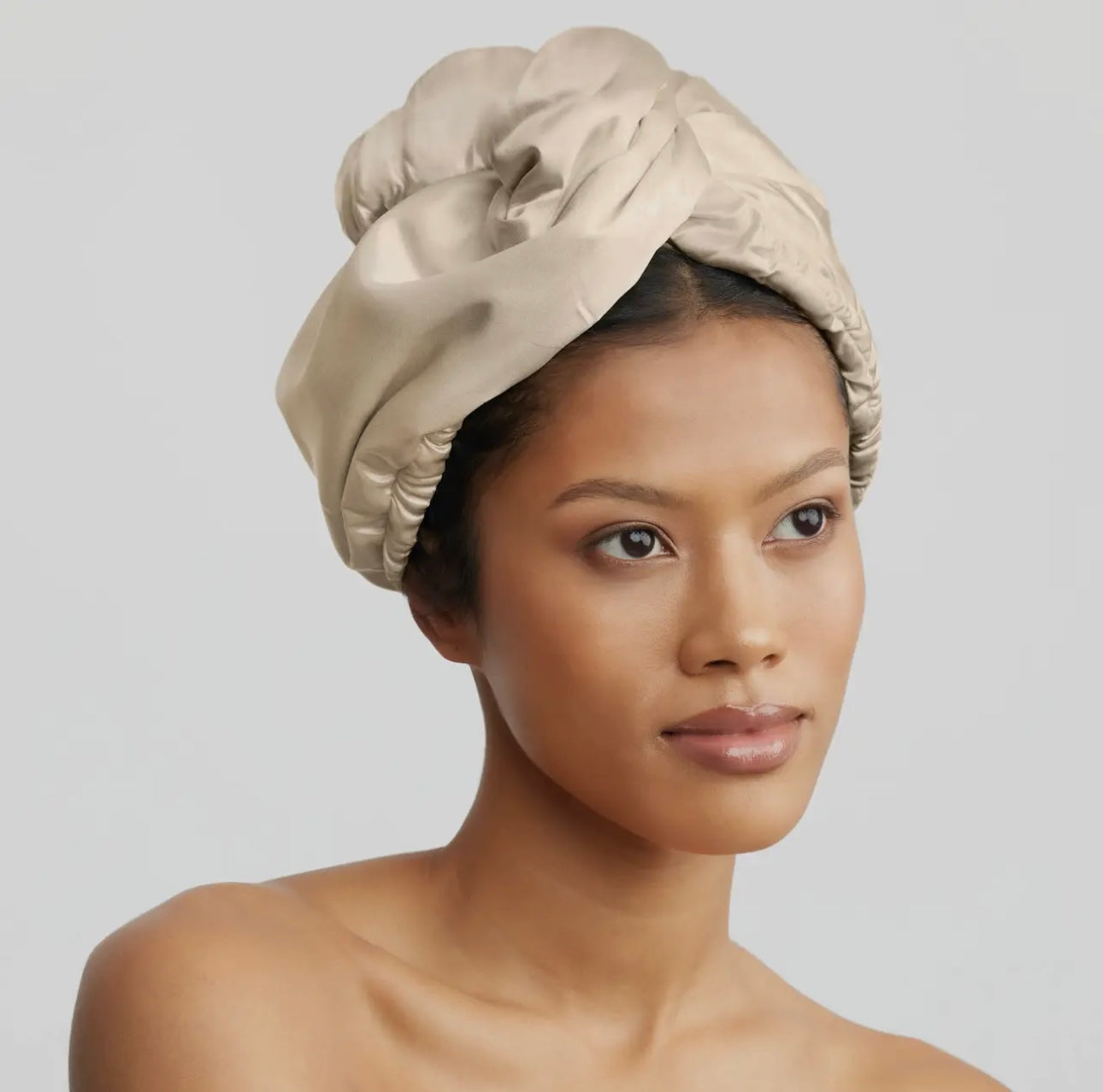 Satin-Wrapped Hair Towel - Champagne