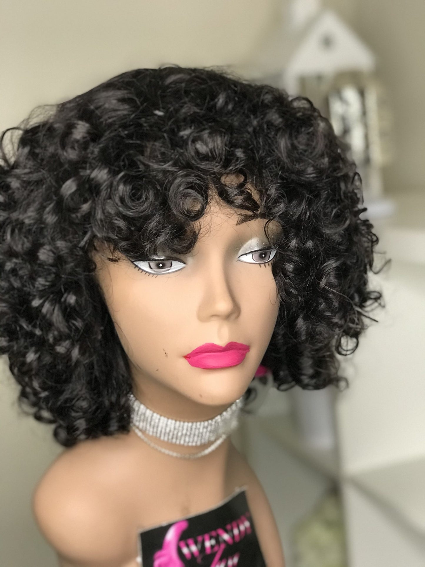Human Hair Curly Wig With Bangs 250g