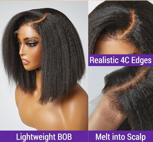Kinky Staight C-Closure Transparent Lace wig