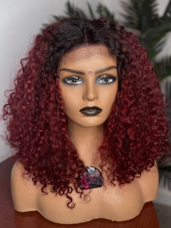 burgundy deep wave wig